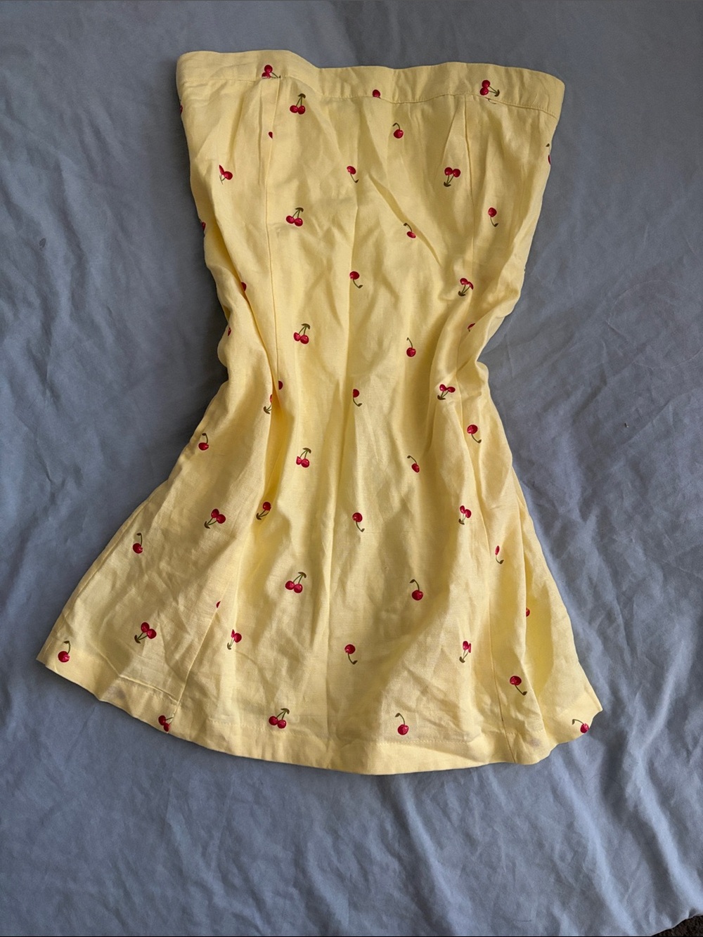 Jessica Simpson Strapless Yellow Dress with Red Cherry Print